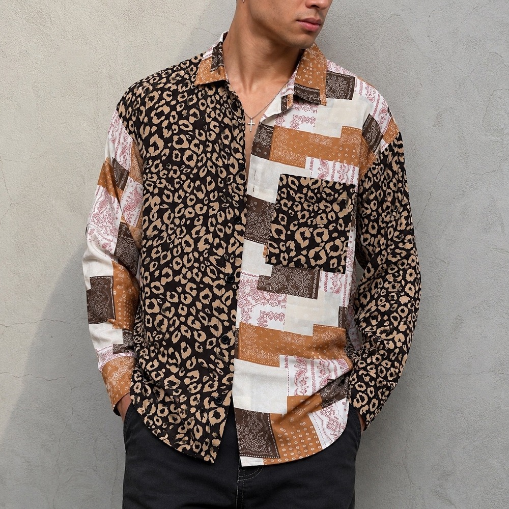 Mazik Mixed Print Leopard & Bandana Button-Up Shirt – Size Small